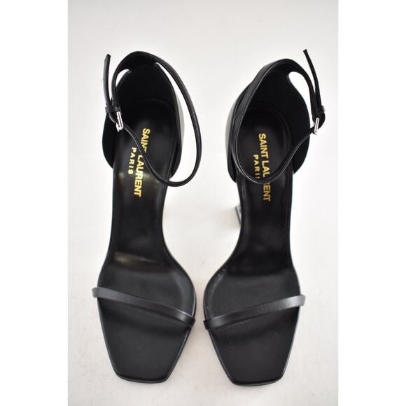 Saint Laurent Opyum 110 Black Leather Silver YSL Logo Strap Sandal Heel Pump 37 - Picture 7 of 11